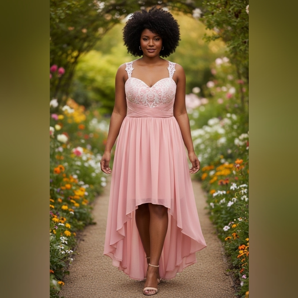 Lavetir Peach Coral Lace Bodice High Low Evening Dress Gown Women's Size 22 NWT